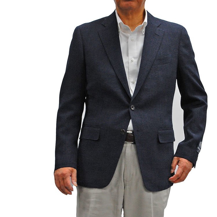 大人気新作  日本縫製春夏オックスフォードジャケット ２Ｂシングル紺小柄202257-88BB7 紳士 メンズ ブレザー Mサイズ