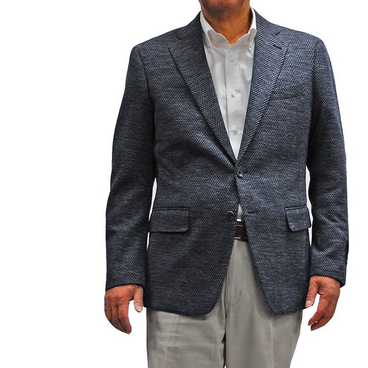 日本縫製春夏オックスフォードジャケット ブレザー メンズ 紳士 ２Ｂシングル紺ヘリンボン柄202258-85AB7