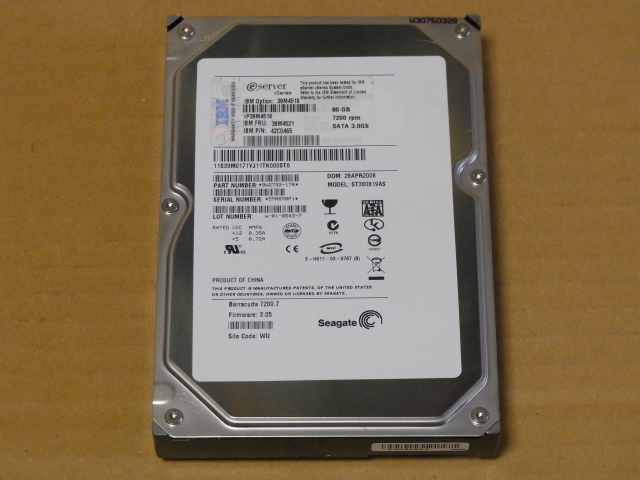 ▼Seagate ST380819AS 80G SATA150/7200rpm/8M/IBM▼(IH563SJ)_画像1