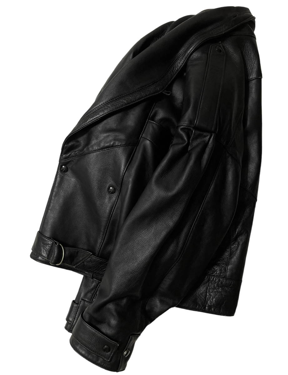 カナダ製 90s ヴィンテージ 厚手 レザー 本革 ショールカラー ワイドスタイル ダブルライダースジャケット 3 黒 ブラック_画像2