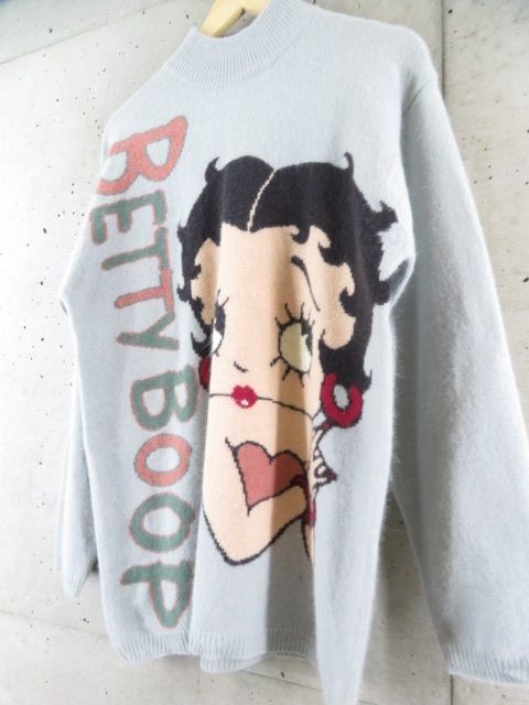 003c78◆90sヴィンテージ◆BETTY BOOP ベティブープ ベティちゃん ハイネック ウールニットセーター/ジャケット/シャツ/レディース古着_画像2