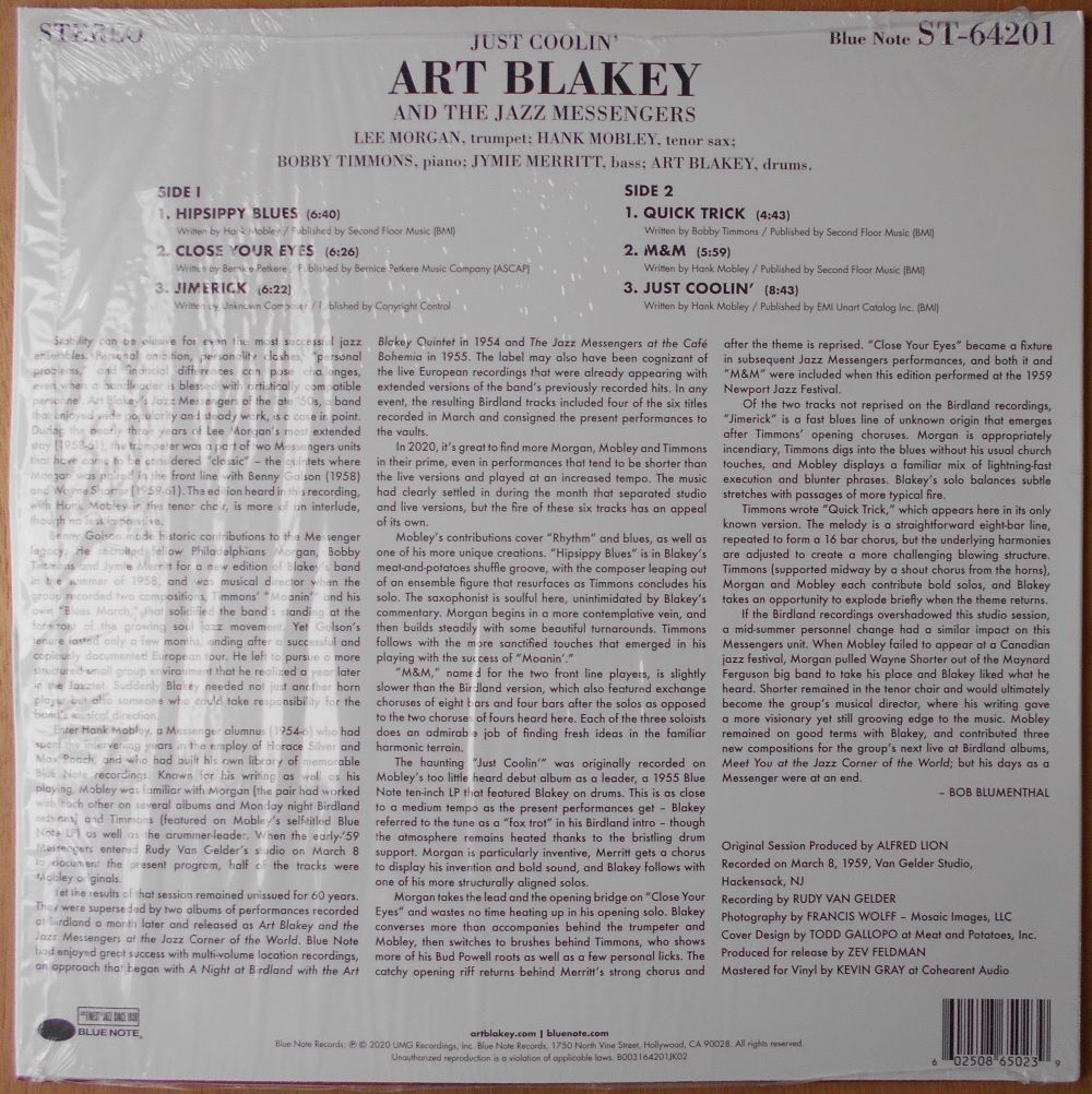 ■新品■Art Blakey アート・ブレーキー/just coolin'(LP) Lee Morgan Hank Mobley_画像2