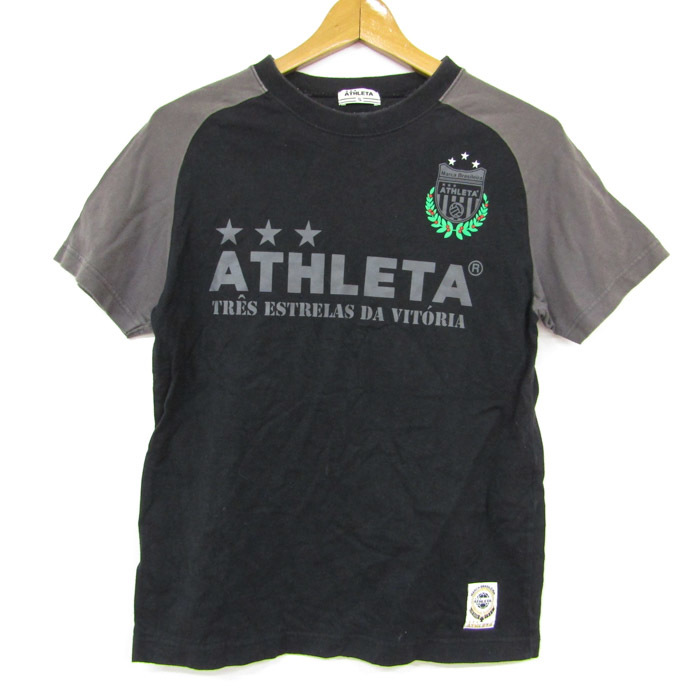 アスレタ 半袖Tシャツ プリントT ラグラン トップス スポーツウェア サッカー フットサル メンズ Sサイズ ブラック ATHLETA_画像1