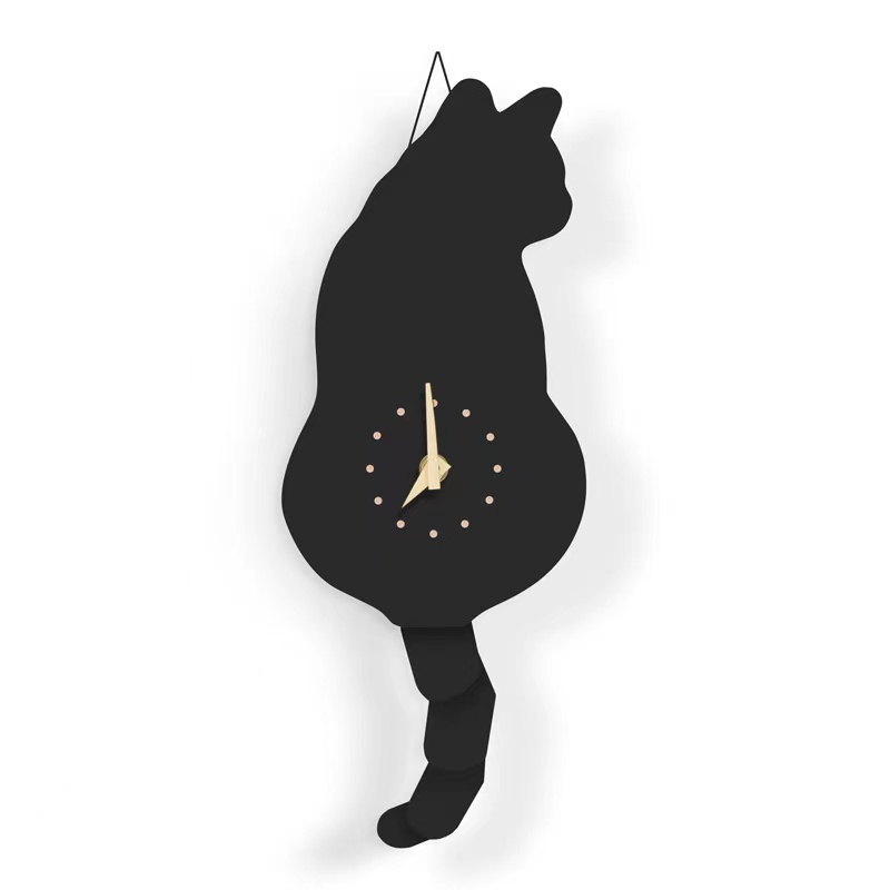 しっぽ振る猫掛け時計 黒猫-