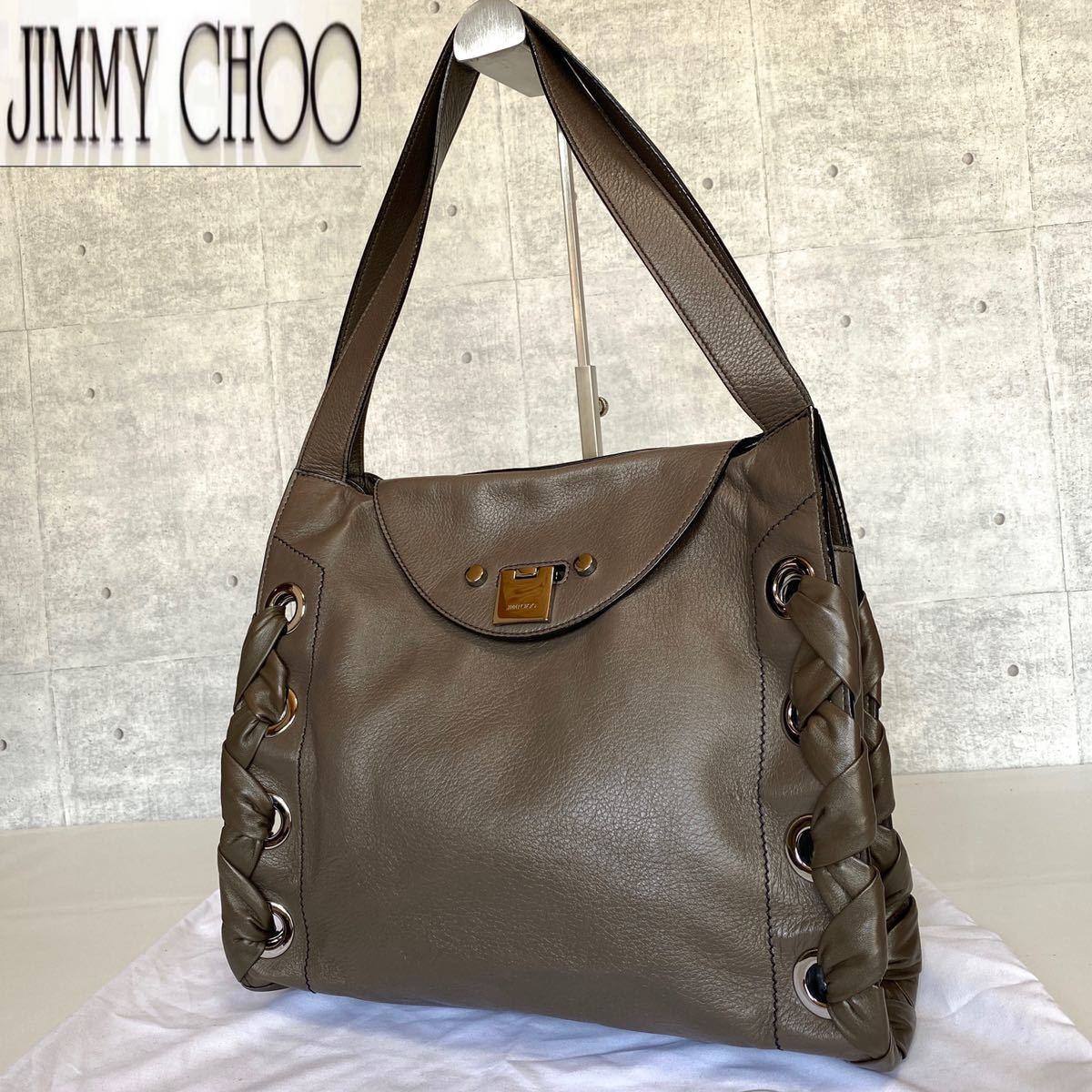 美品 定価20万円程 JIMMY CHOO ジミーチュウ リオン RION ハンドバッグ トートバッグ セミ ショルダーバッグ カバン レザー  ダークブラウン