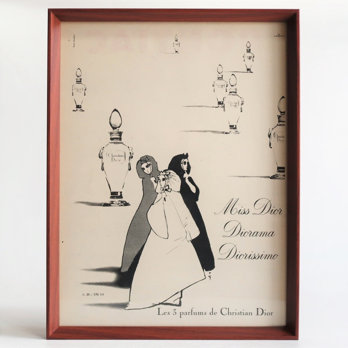 Christian Dior クリスチャンディオール 1960年 ルネ・グリュオ Rene Gruau グリュオー フランス ヴィンテージ 広告 額装品 ポスター 稀少_画像1