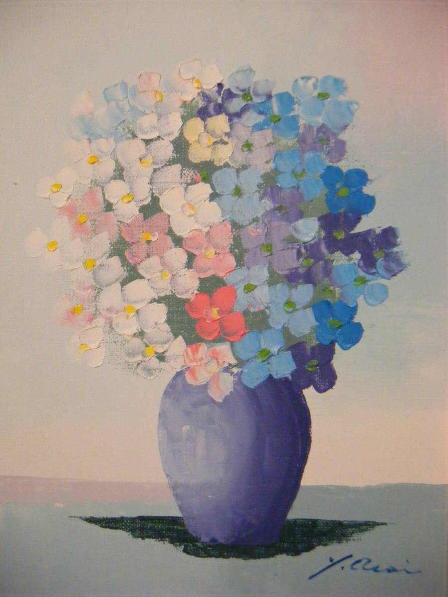 真作】絵画 浅井義勝 油彩3号 花 逸品 K120-