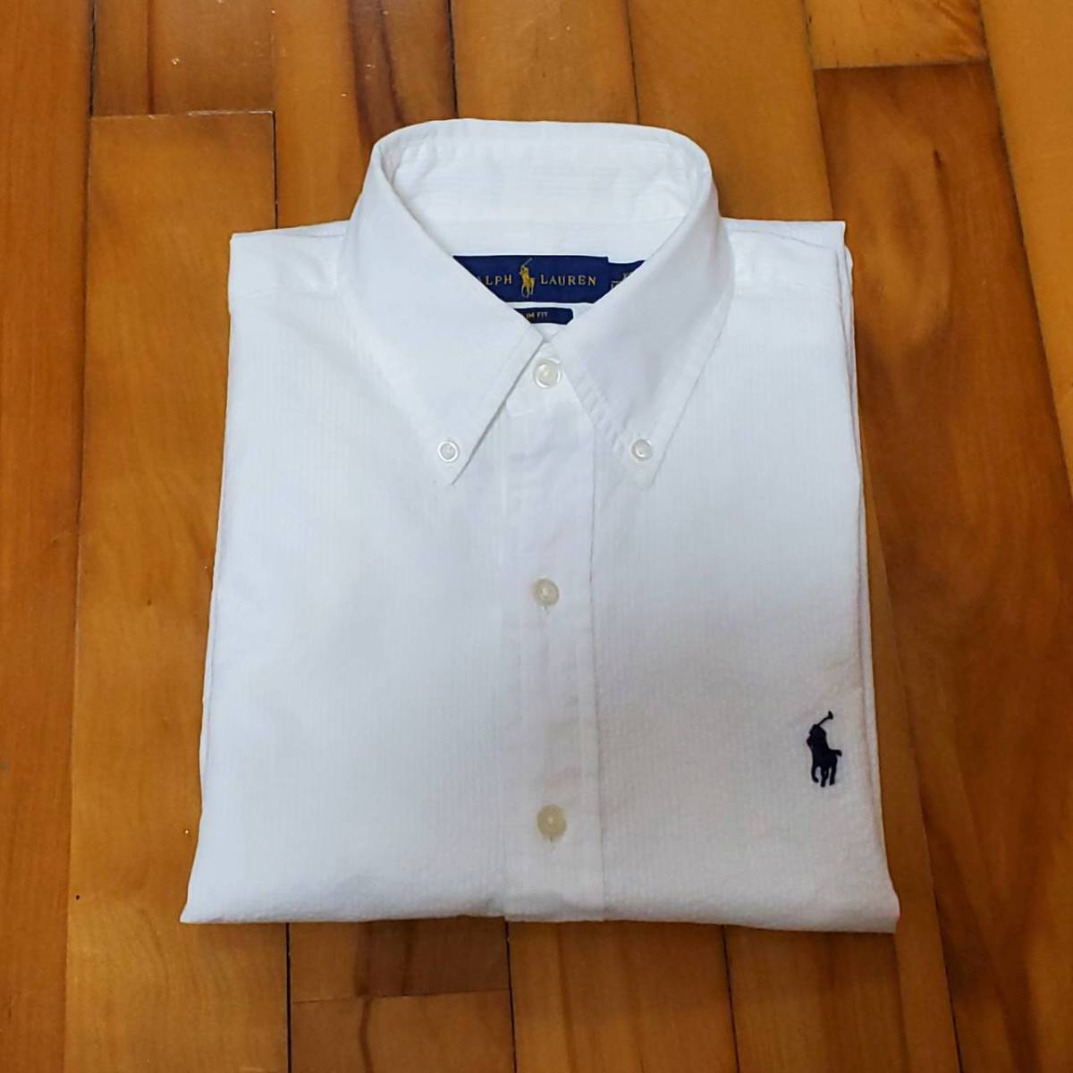ラルフローレン ボタンダウンシャツ 半袖 白 XS シアサッカー BDシャツ 
