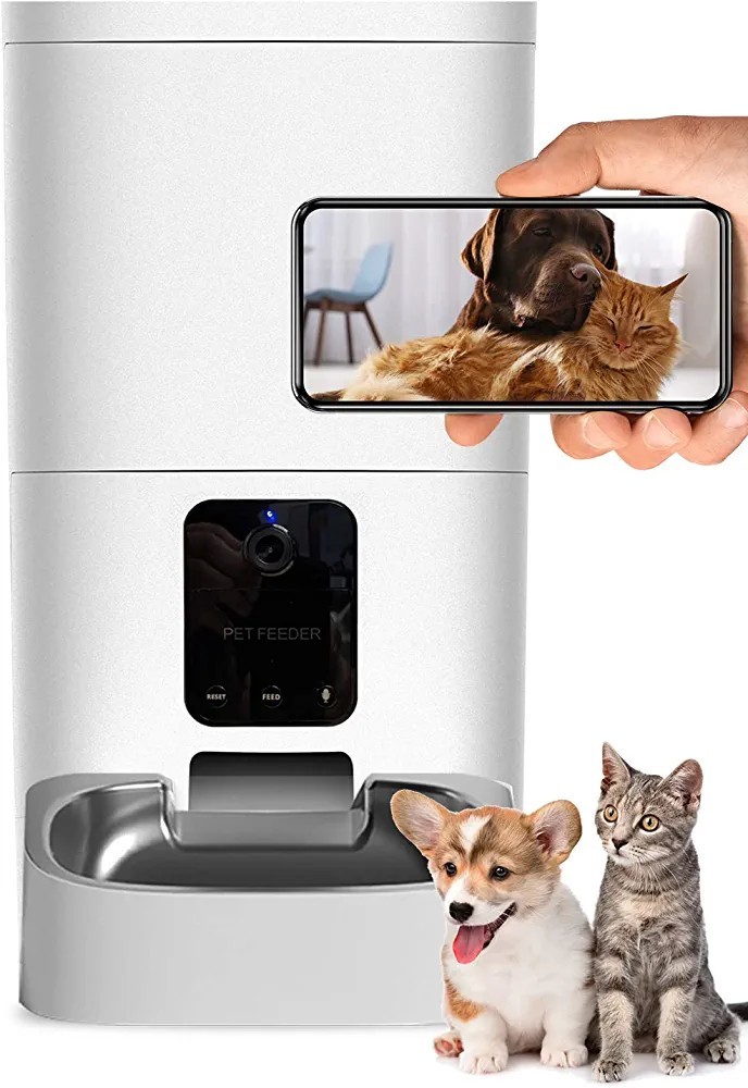 カメラ付き自動給餌器 猫 犬 自動餌やり機 6L大容量 アプリで1日8回まで wifi ペットカメラ 録音可 水洗い可能 オリジナルステンレスト_画像1