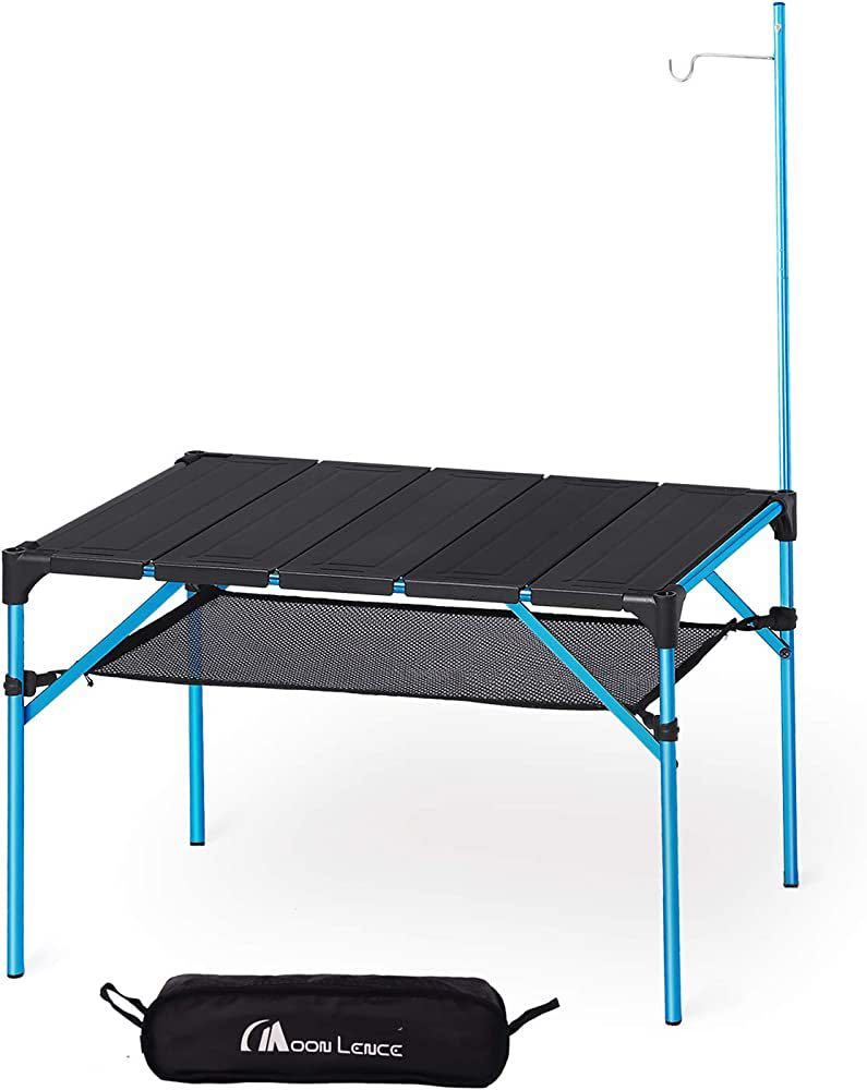キャンプ テーブル アルミ ロールテーブル ランタンハンガー付き アウトドア ハイキング BBQ 折りたたみ式 コンパクト 超軽量色: Blue