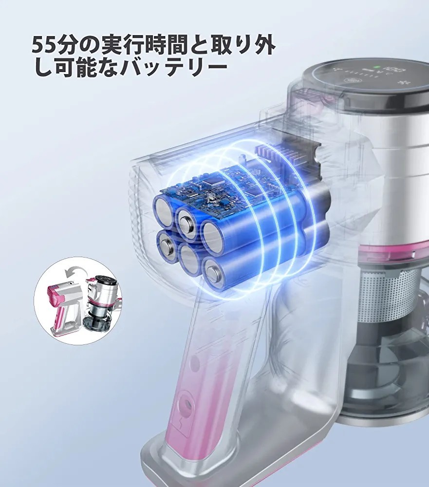 卸直営 サイクロン充電式コードレス掃除機 2500mAH 5重濾過