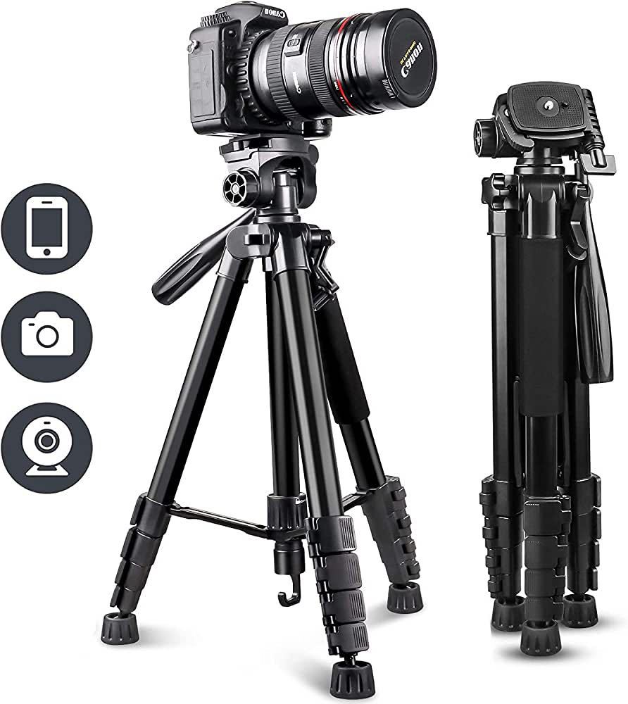 170cm 三脚 カメラ三脚 スマホ三脚 ビデオカメラ/一眼レフカメラ/スマホ/タブレット対応可能 360°回転可能 軽量 収納袋付き (黒)
