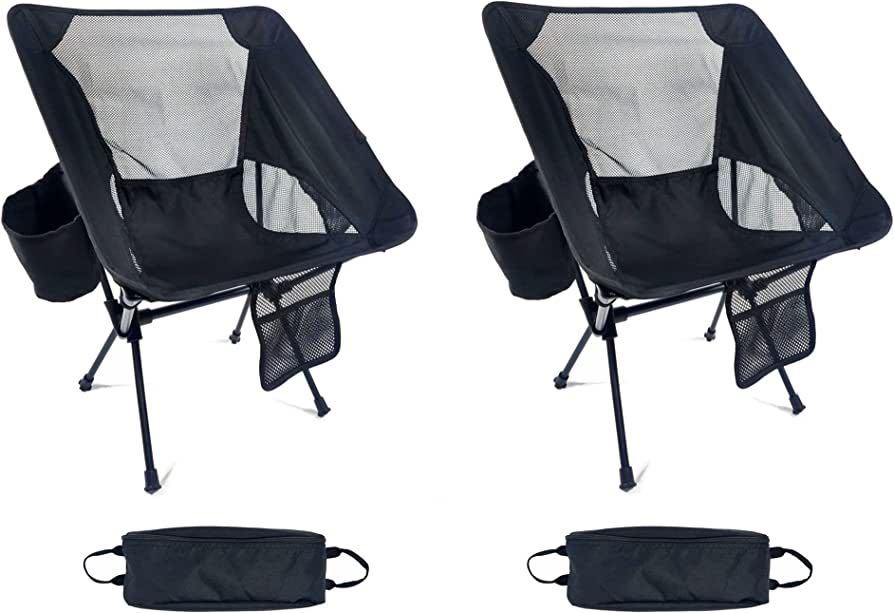 アウトドアチェア キャンプ椅子 超軽量 0.9KG 折りたたみ ドリンクホルダー付 収納バッグ付き 耐荷重150kg2脚セット色:ブラック