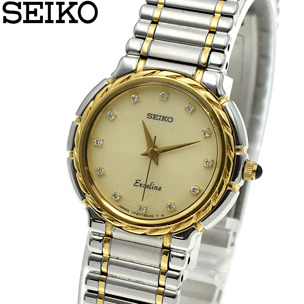 SEIKO セイコー エクセリーヌ 18KTベゼル 1F21-0E00 QZ クォーツ