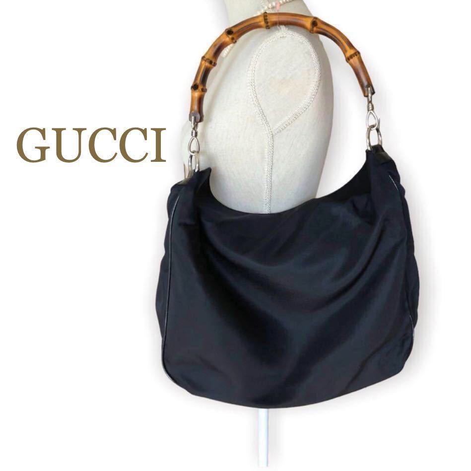 GUCCIグッチ バンブー ナイロン エナメル トート ショルダーバッグ 001-2113-1577 ブラックネイビー ヴィンテージ vintage オールドグッチ