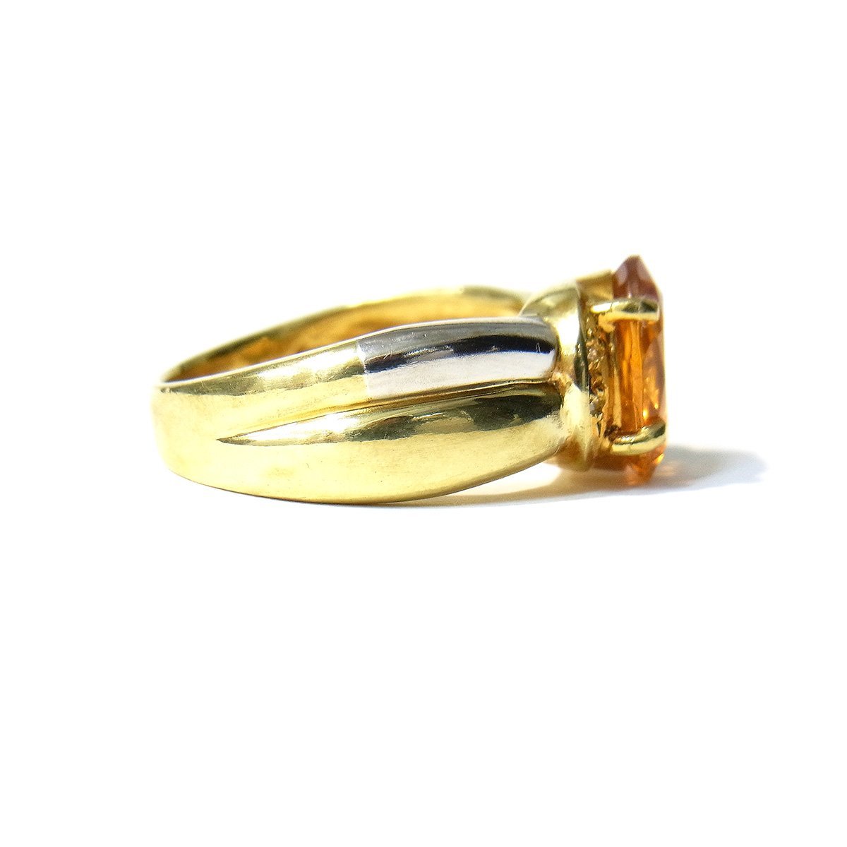 美品 K18 Pt900 デザインリング 指輪 ダイヤ オレンジ石 イエローゴールド プラチナ コンビ 約12号 0.02ct 総重量約5.8g 超音波洗浄済み 〓 - 3