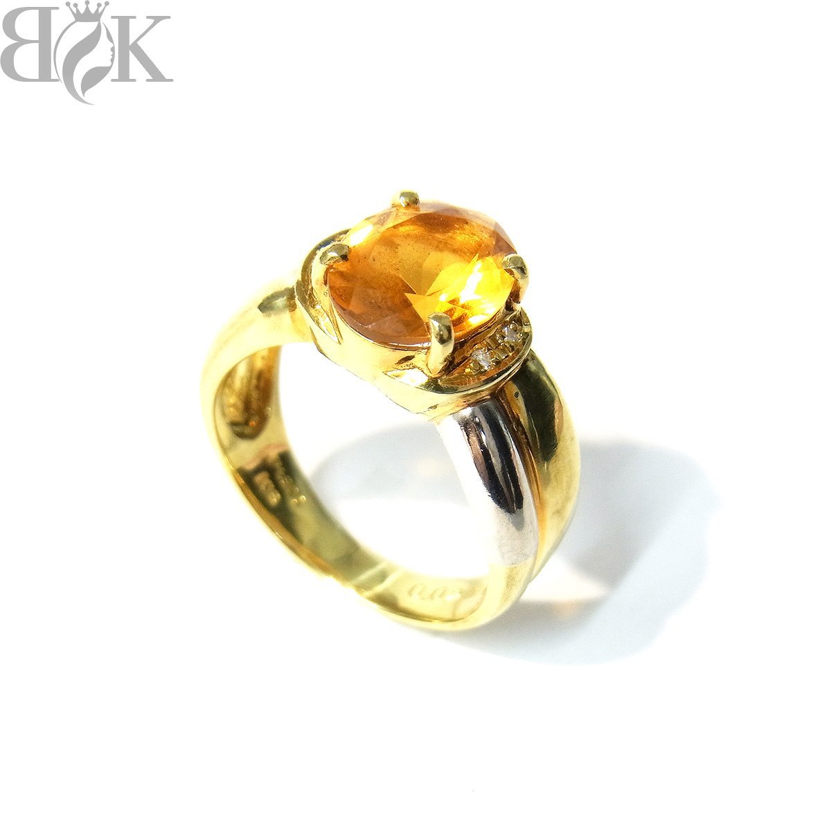 美品 K18 Pt900 デザインリング 指輪 ダイヤ オレンジ石 イエローゴールド プラチナ コンビ 約12号 0.02ct 総重量約5.8g 超音波洗浄済み 〓 - 0