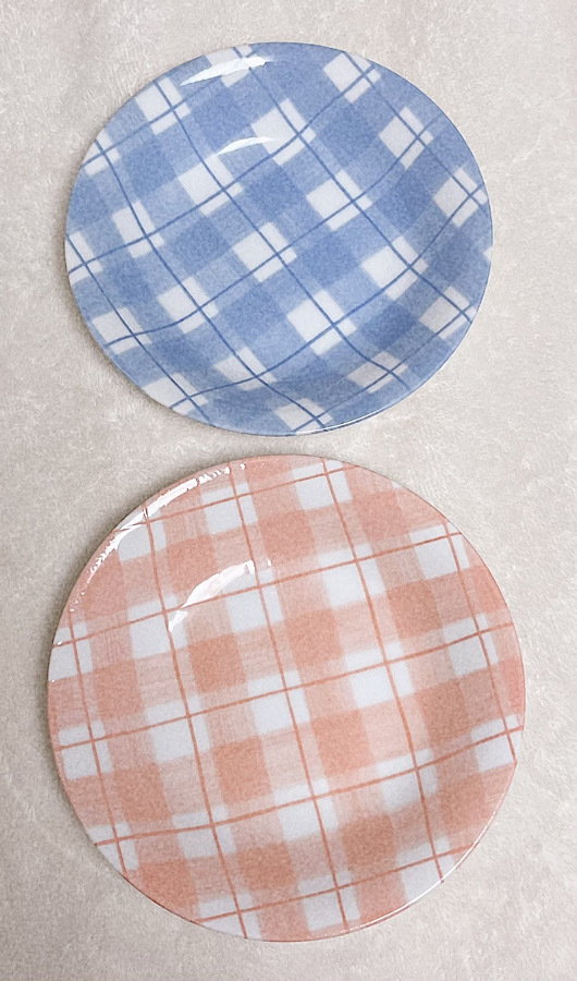KIRII JAPAN 洋皿 直径21cm 2枚セット 皿 チェック 青 ピンク ペア食器 食器 中皿 ブルー RANGE WARE_画像1