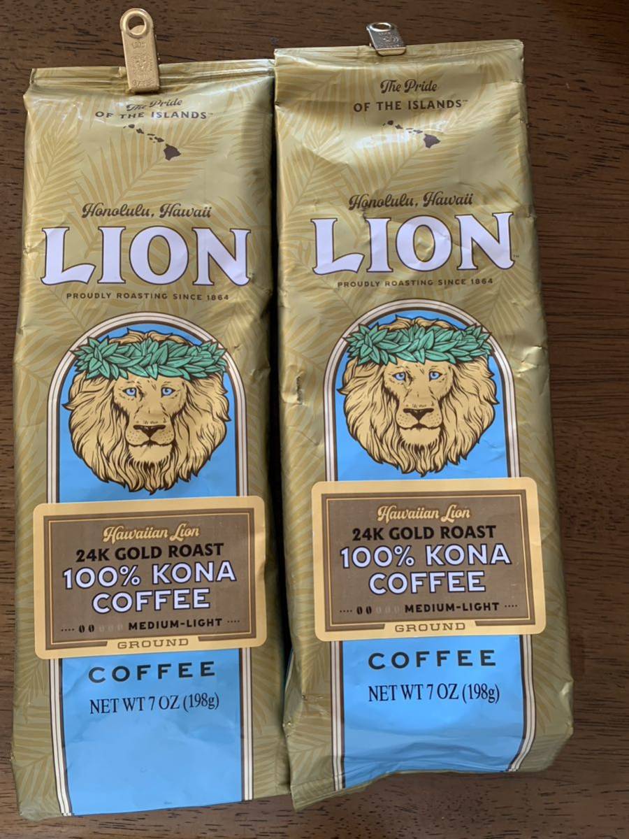 送料込み 100% コナコーヒー198g 2袋 粉 GROUND コーヒー ライオンコーヒー 24k コーヒー界の王様