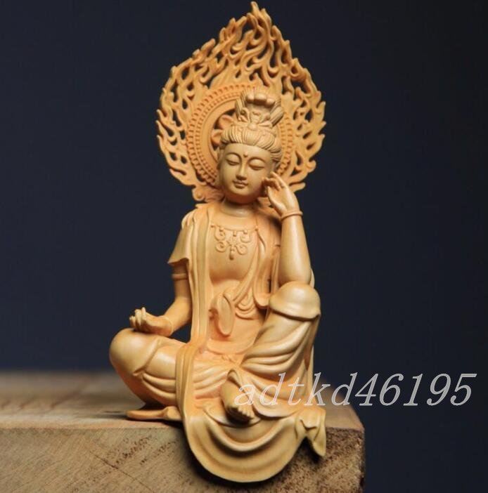 極上の木彫 仏像 自在観音菩薩座像 黄楊木 仏教 工芸品