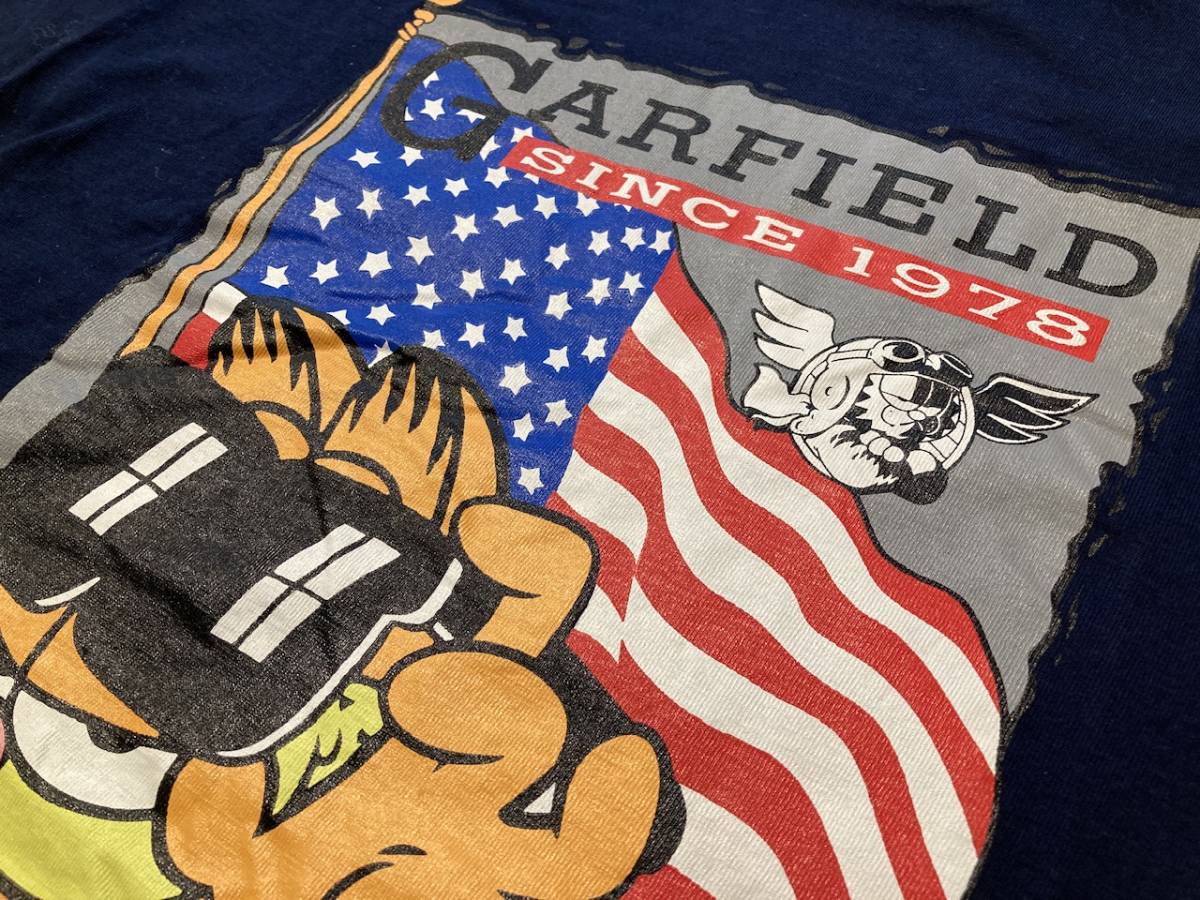 ★美品 GARFIELD ガーフィールド Tシャツ L ネイビー USA 星条旗 キャラクター_画像5