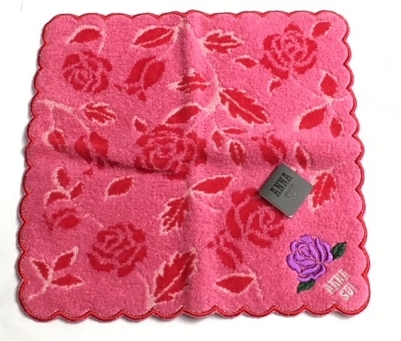 [ANNA SUI](NO.8585) Anna Sui towel handkerchie pink series rose embroidery unused 25cm