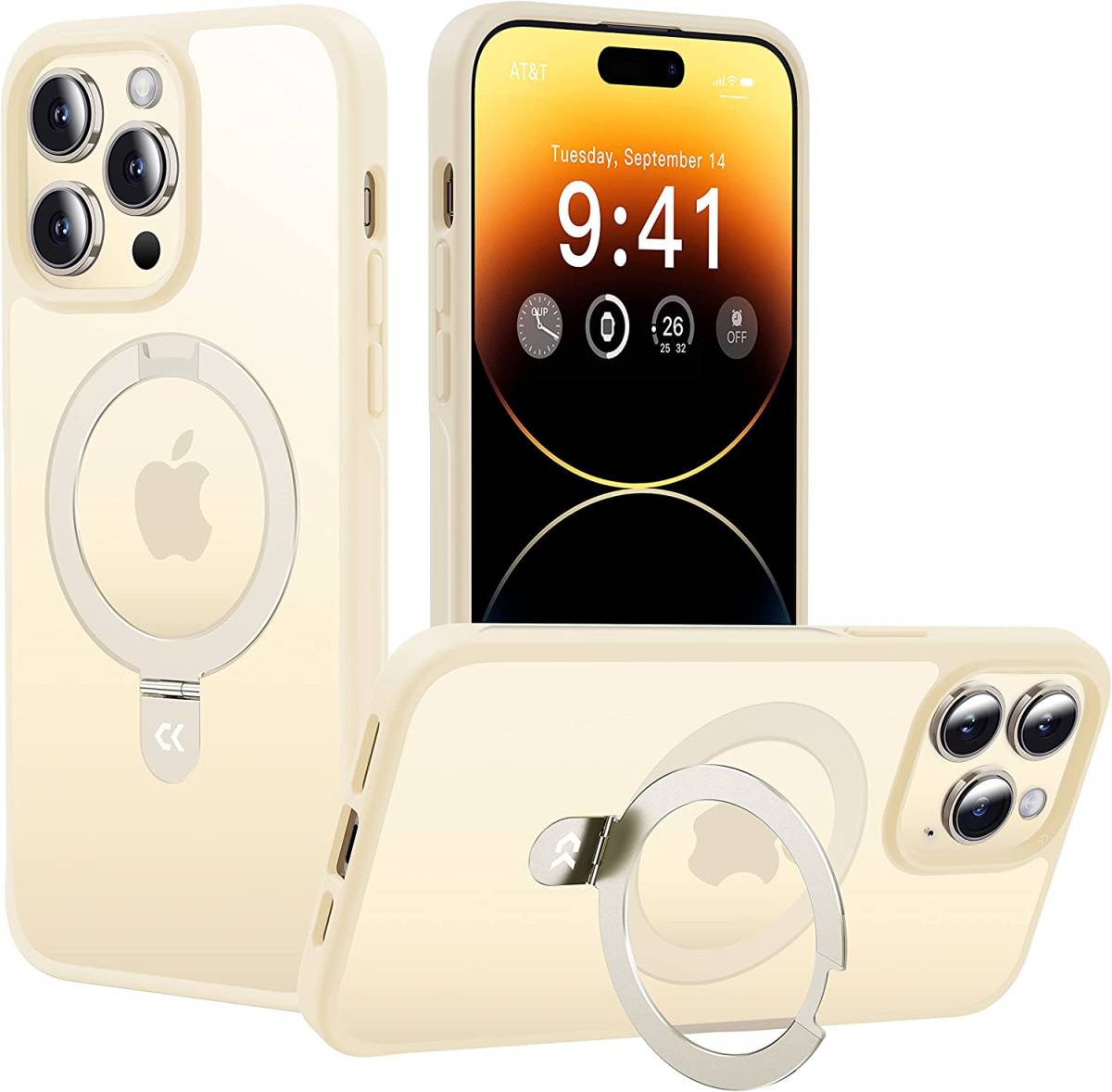 ゴールド 米軍MIL規格取得 マット仕上げ iPhone 14 Pro ワイヤレス充電対応 MagSafe対応 薄形半透明 スタンド機能付き ケース カバー_画像2