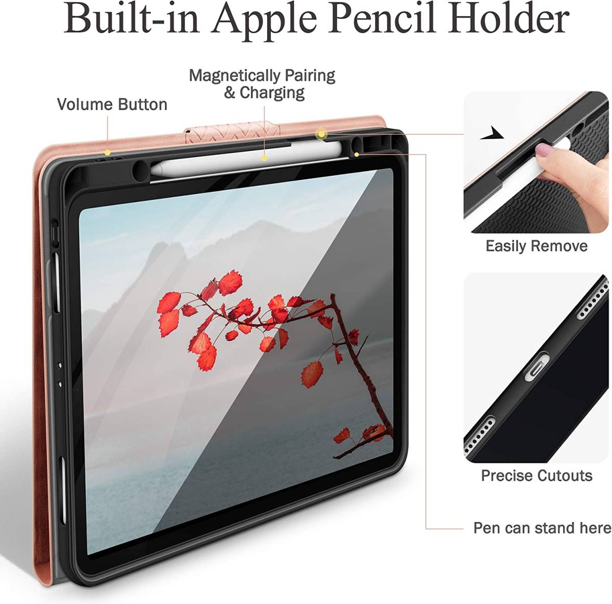 ピンク iPad Pro 12.9 第6世代 ( 2022 / 2021 / 2020 / 2018 ) Apple Pencil 収納 / 充電 オートスリープ / ウェイク対応 ケース カバー_画像3