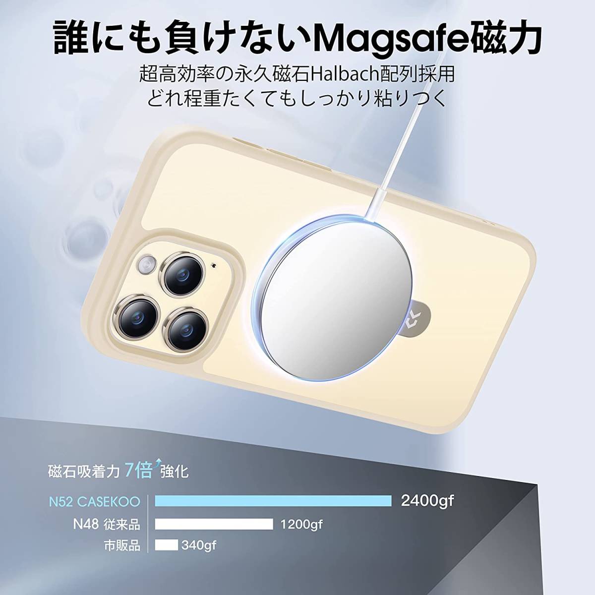 ゴールド 米軍MIL規格取得 マット仕上げ iPhone 14 Pro ワイヤレス充電対応 MagSafe対応 薄形半透明 スタンド機能付き ケース カバー_画像4