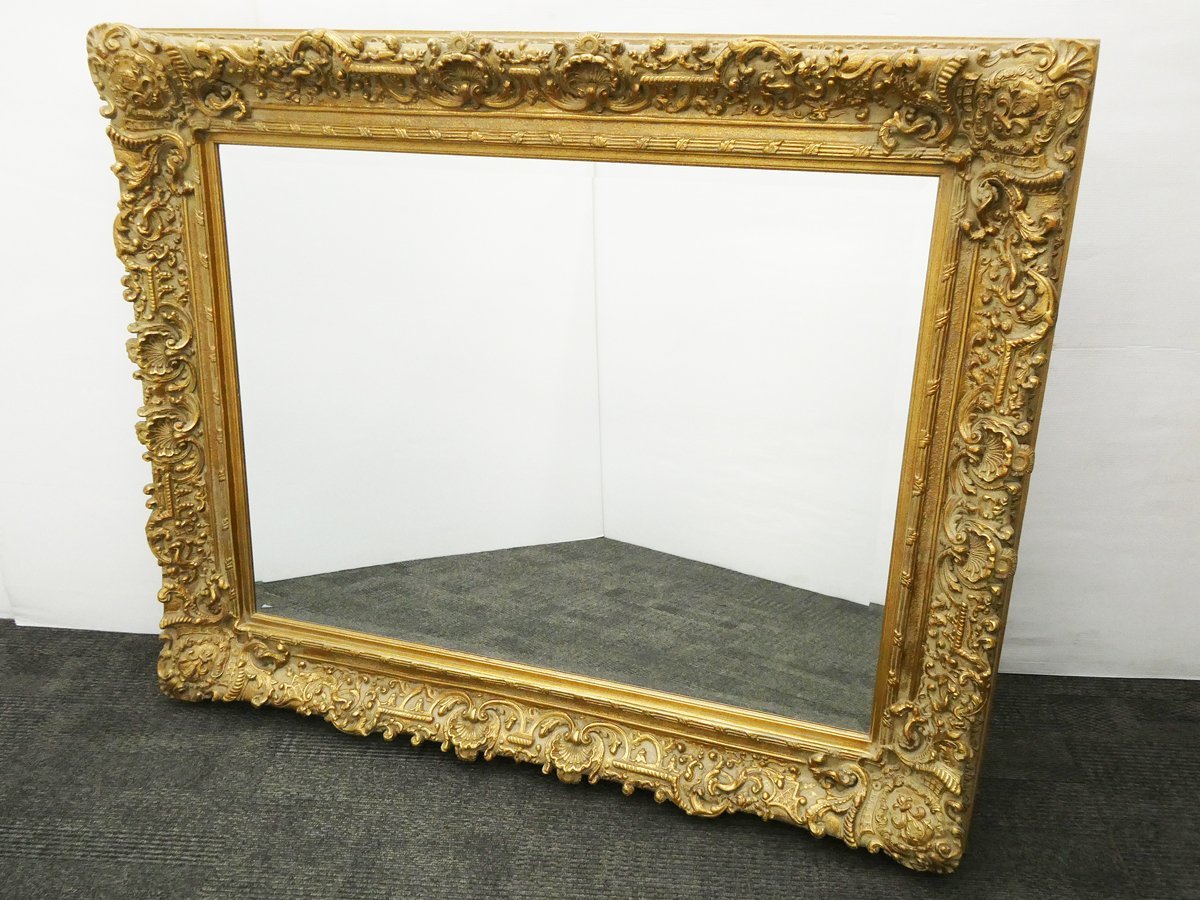 ♯[引取限定] アンティーク調 大型 ウォールミラー 壁掛け鏡 木製 金縁
