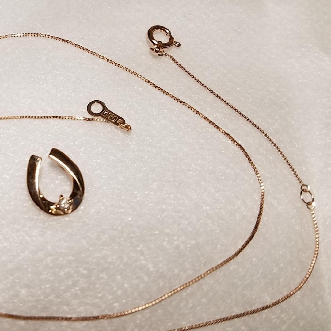 新品】k10/10金/ダイヤモンド0 02ct/馬蹄ネックレス/ピンクゴールド