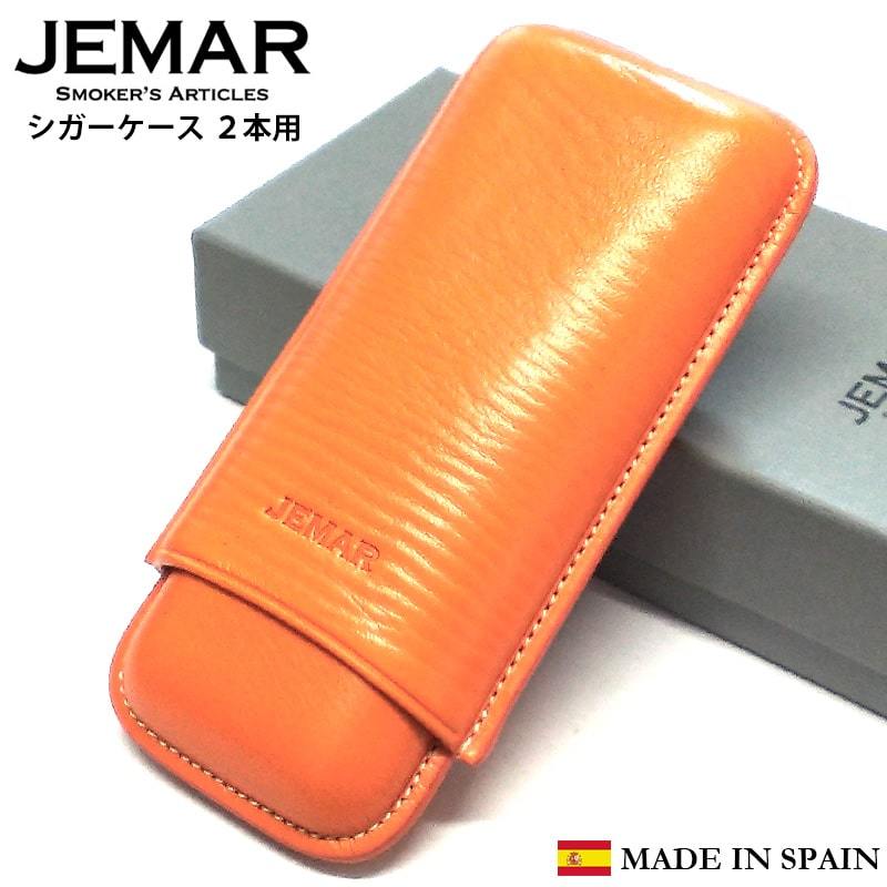  cigar case 2 ps for JEMAR leaf volume case smooth orange original leather Spain made cow leather smoking . cigarettes leather high class stylish quiet cigarettes 