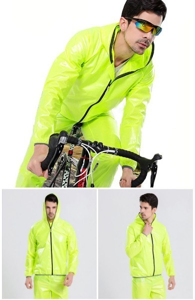 新品 サイクリング 防水 メンズ レインジャケット Mサイズ 蛍光グリーン フルジップ 長袖 ウェア スポーツ アウトドア MTB ロードバイク_画像3