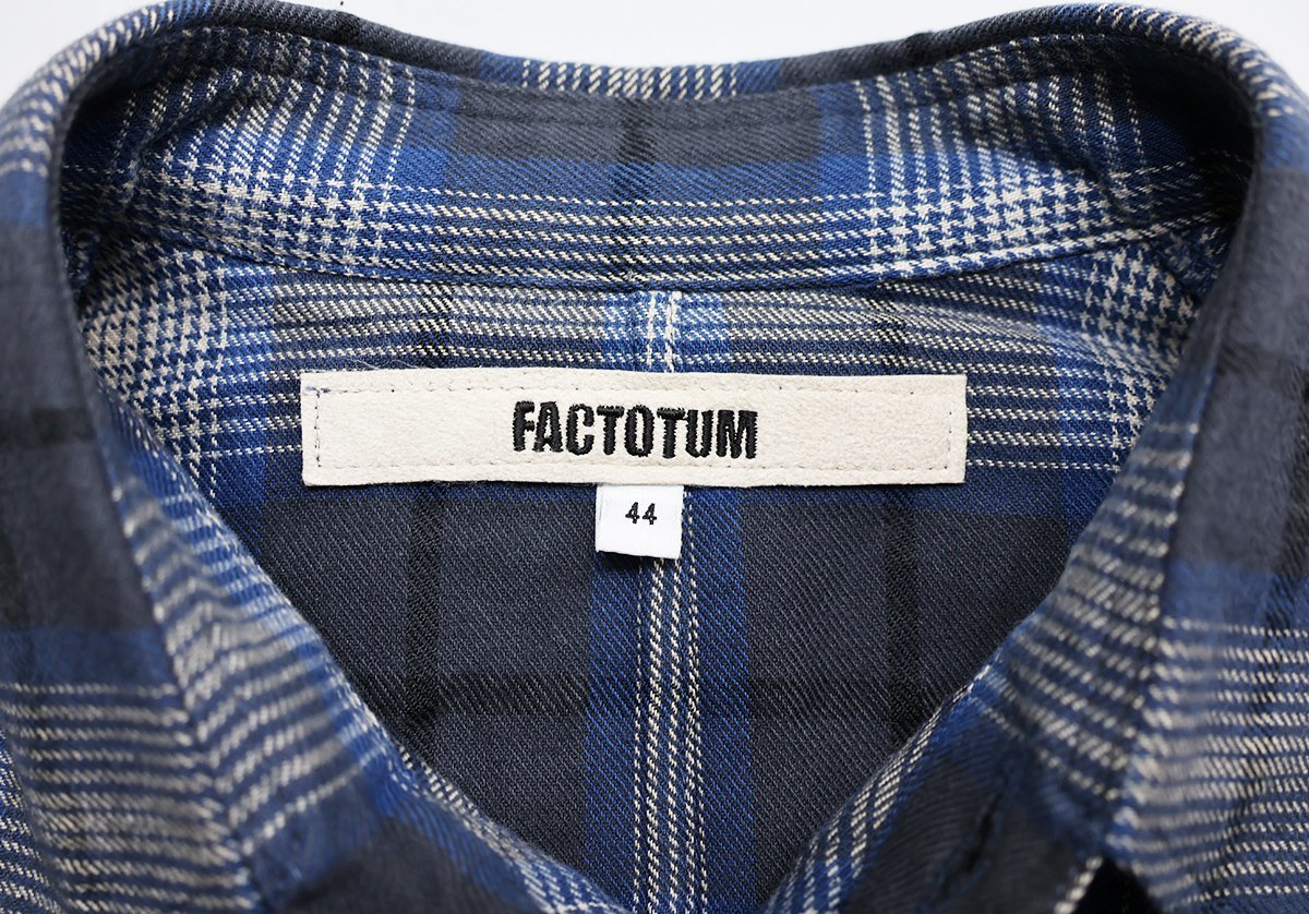 FACTOTUM (ファクトタム) エポレット付き チェックワークシャツ 美品 ネイビー size 44(S)_画像8