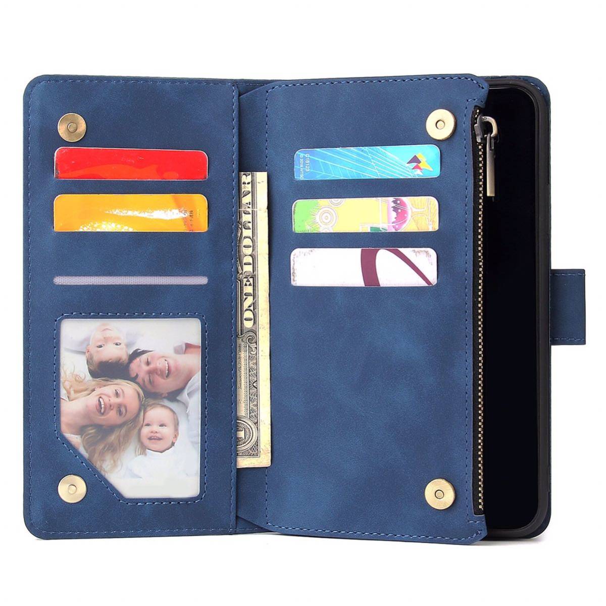 iPhone 11 レザーケース iPhone11 ケース アイフォン11 カバー 手帳型 お財布付き カード収納 ストラップ付き ブルー