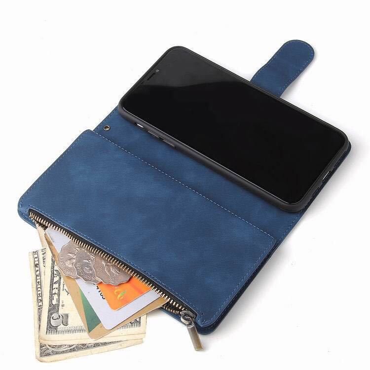 iPhone 11 レザーケース iPhone11 ケース アイフォン11 カバー 手帳型 お財布付き カード収納 ストラップ付き ブルー