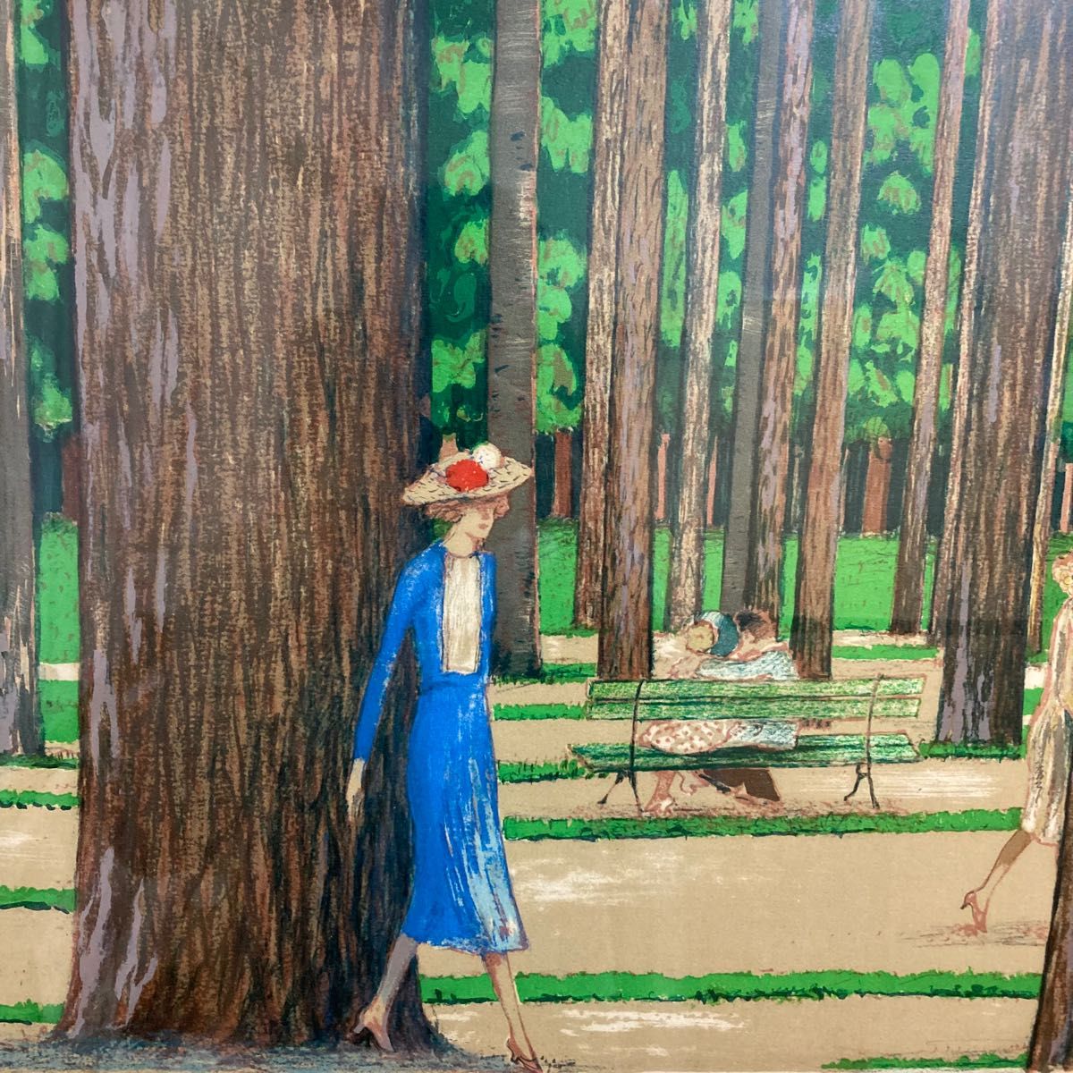 【真作】カシニョール「森の中の散歩」リトグラフ 直筆サイン 版画 絵画