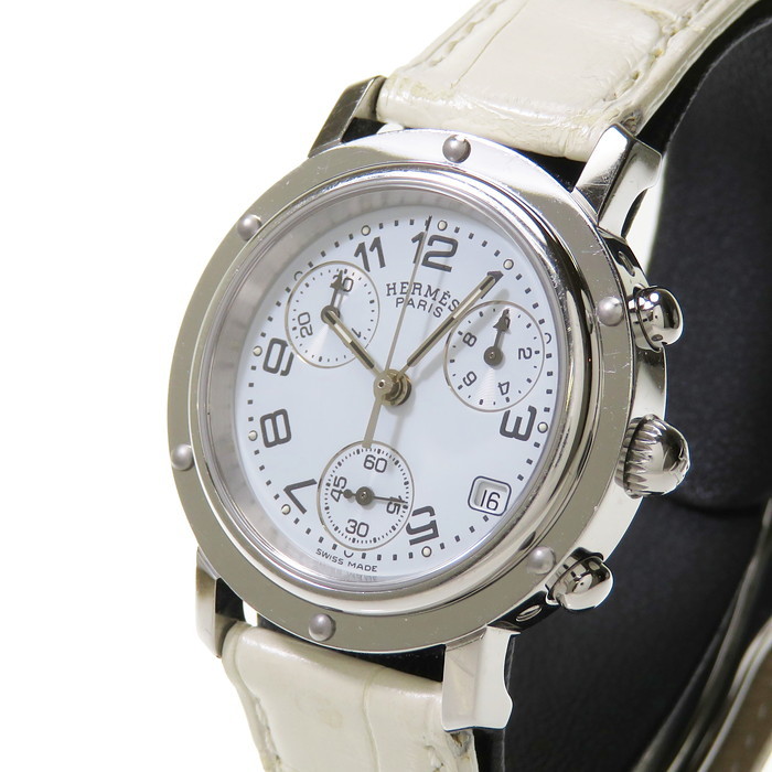 HERMES/エルメス CL1.310 クリッパー クロノ △社外ベルト 腕時計