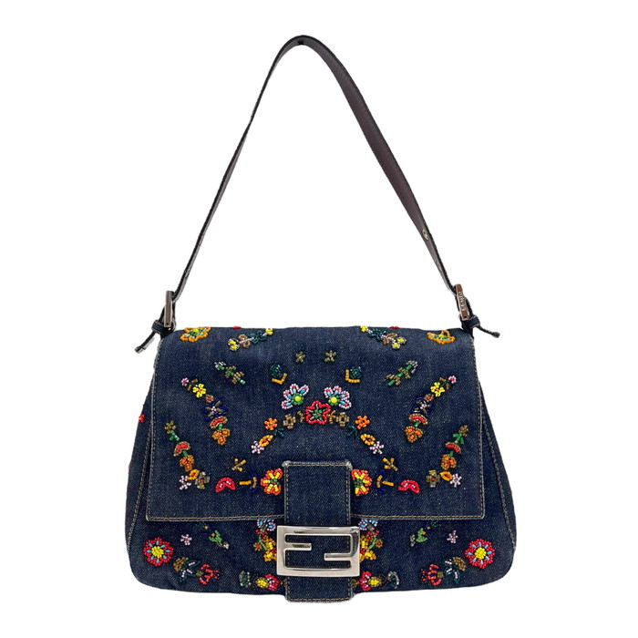 FENDI/フェンディ ビーズ ショルダーバッグ デニム ネイビー