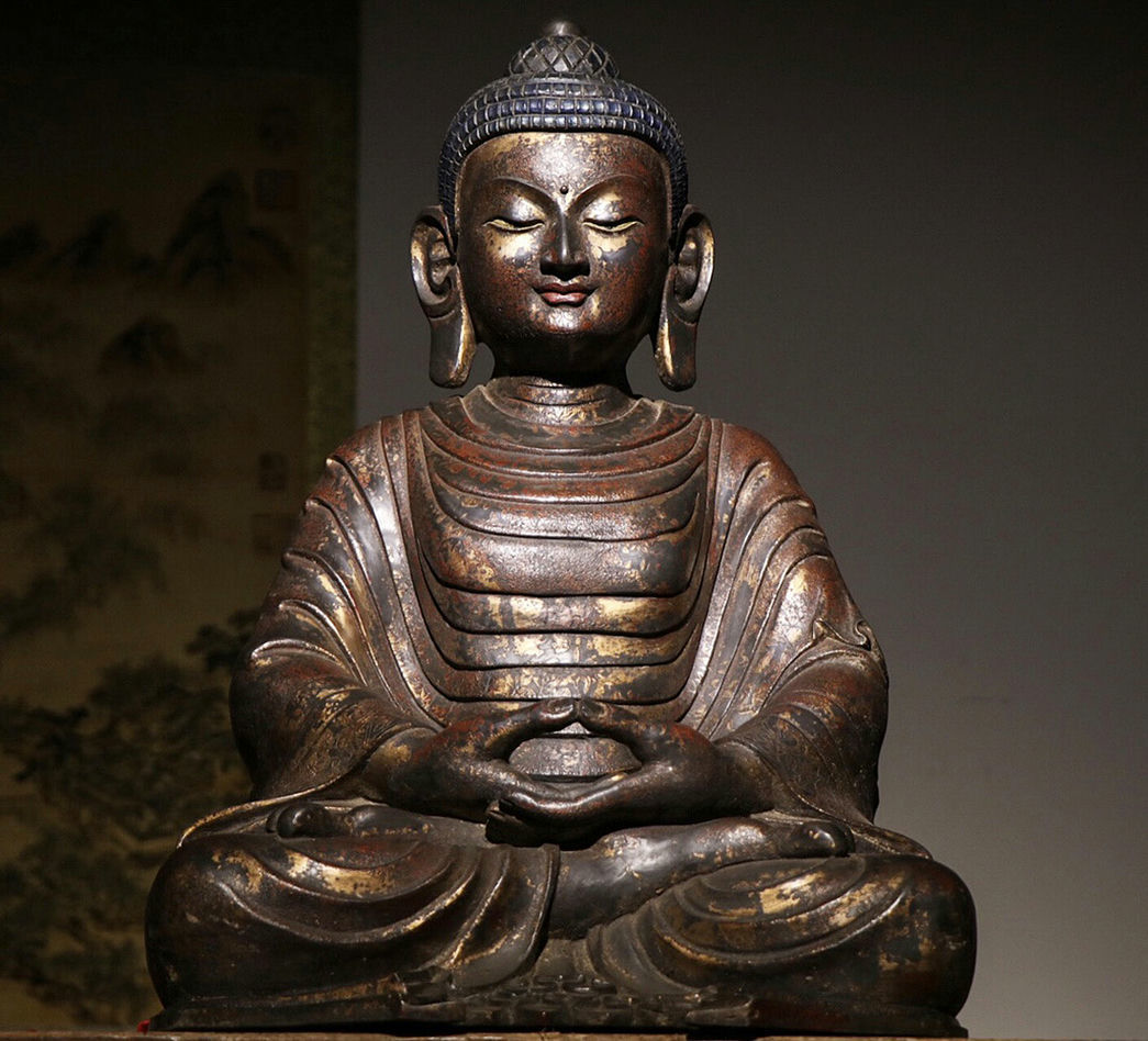 ★館蔵珍品★Q294清時代 仏教古美術 チベット密教 銅塗金 大日如来造像 極上彫・ 某寺院所蔵