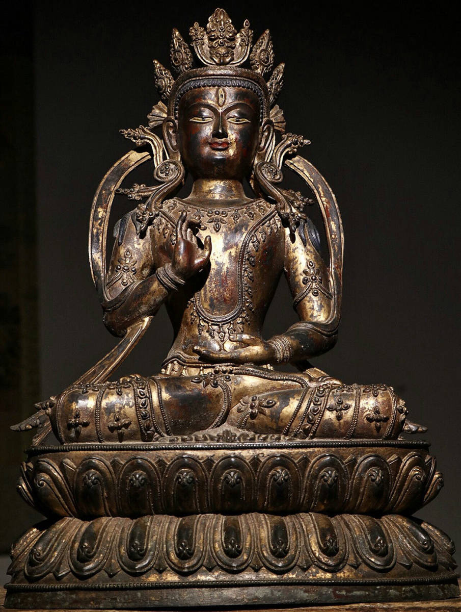 ★館蔵珍品★Q320清時代 仏教古美術 紫銅塗金 銅製 白度母造像 仏像 極上彫・ 某寺院所蔵
