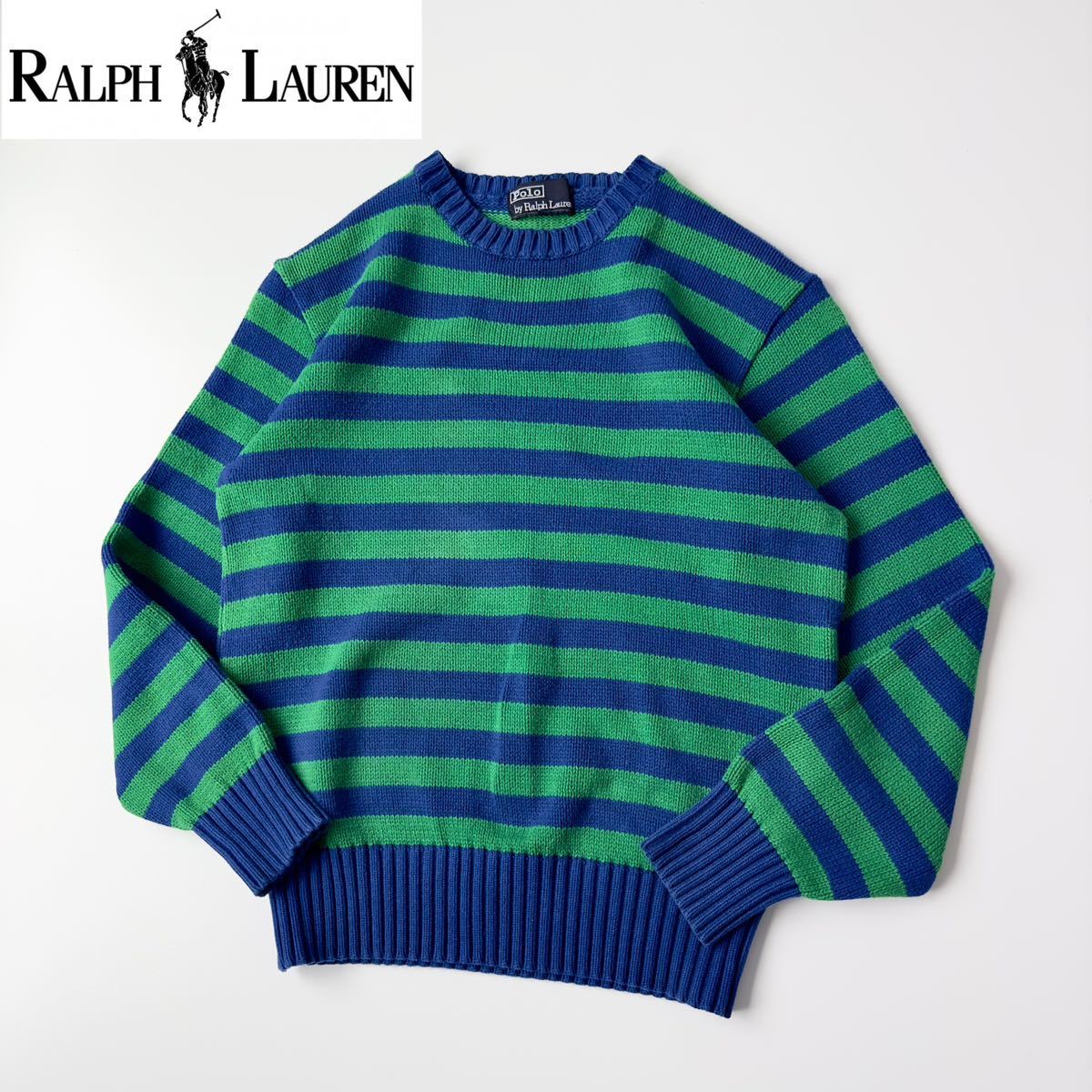 高質 90s ビンテージ 希少 POLO クルーネックセーター ブルー グリーン M ボーダーコットンニット ポロバイラルフローレン Lauren Ralph by 長袖セーター 高質 90s ビンテージ 希少 POLO クルーネックセーター ブルー グリーン M ボーダーコットンニット ポロバイラルフローレン Lauren Ralph by 長袖セーター