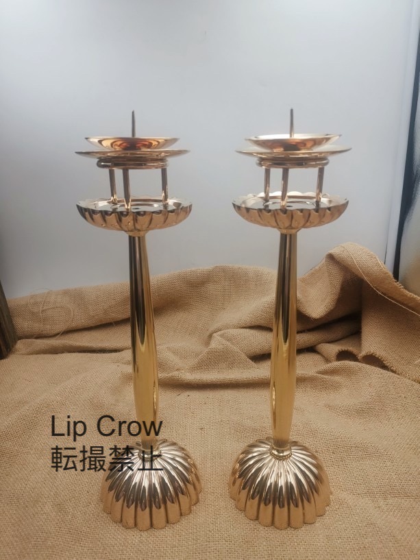 全日本送料無料 菊壇灯 2個セット 高品質 密教法具 磨き仕上げ 真鍮製
