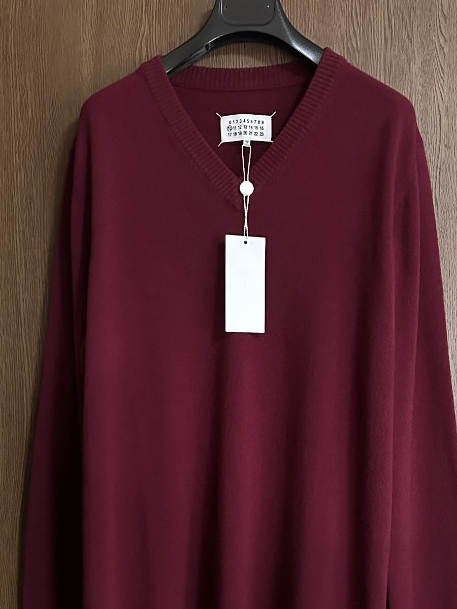 XXL新品67%off メゾンマルジェラ ロング ファイン ニット ウール セーター 22SS size XXL Maison Margiela 10メンズ 長袖 バーガンディ_画像2