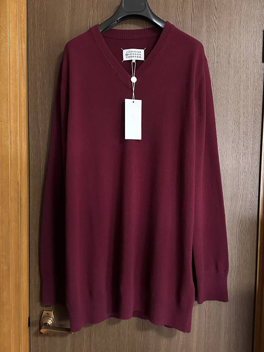 XXL新品67%off メゾンマルジェラ ロング ファイン ニット ウール セーター 22SS size XXL Maison Margiela 10メンズ 長袖 バーガンディ_画像1