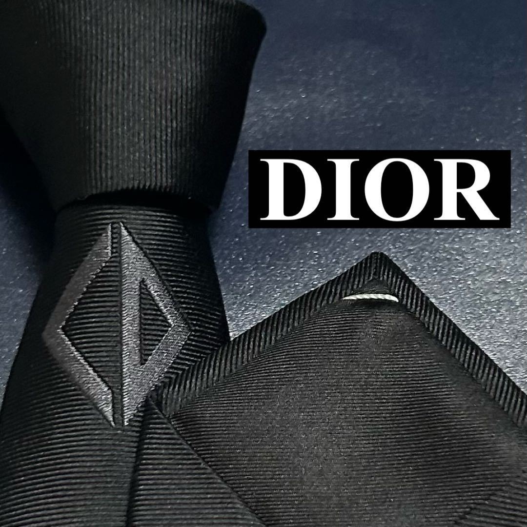 激レア 未使用級 現行 Dior HOMME ディオールオム ナロータイ ネクタイ シルク CDダイヤモンド 蜂 bee ブラック 黒 プレート  ワンポイント