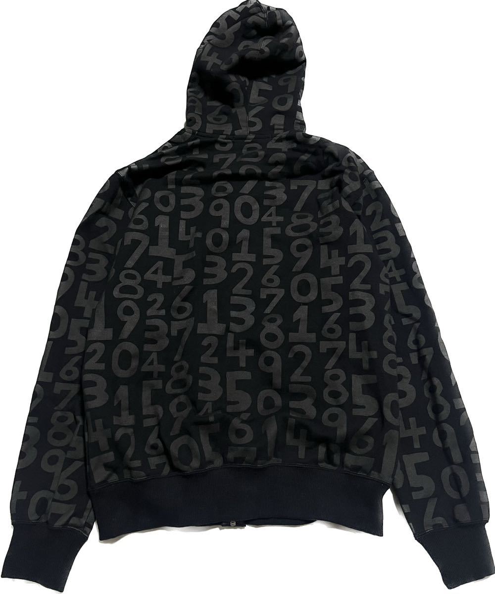 AD2019 COMME des GARCONS HOMME DEUX コムデギャルソン オム ドゥ 数字プリント ジップアップ スウェット パーカー 黒 M_画像2
