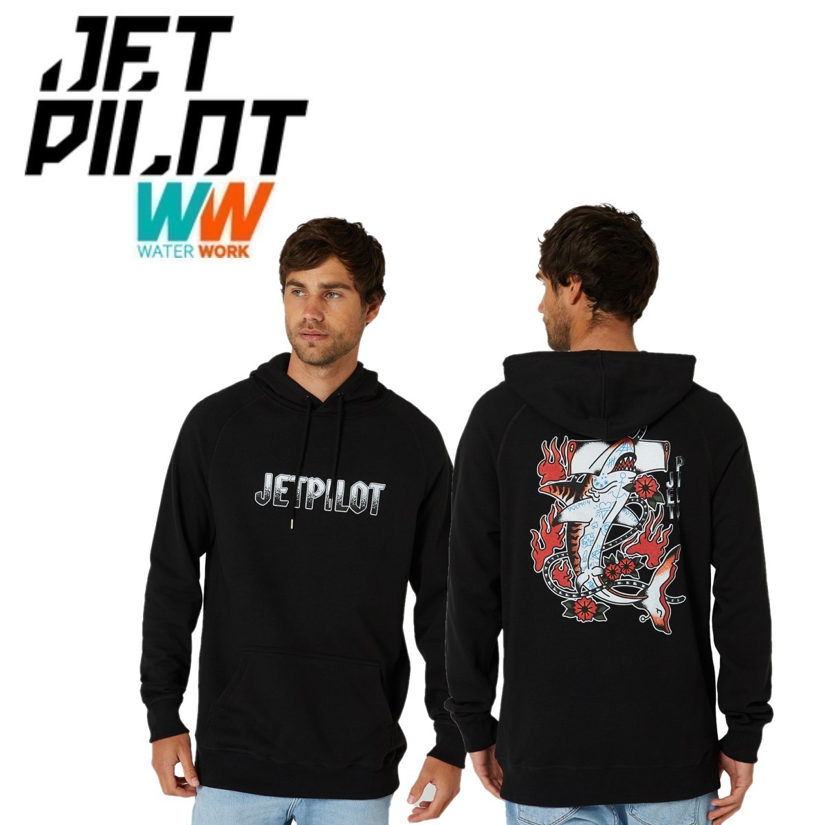 ジェットパイロット JETPILOT 2023 パーカー 送料無料 シャーク フラッシュ プルオーバー W23711 ブラック 2XL フーディー スウェット