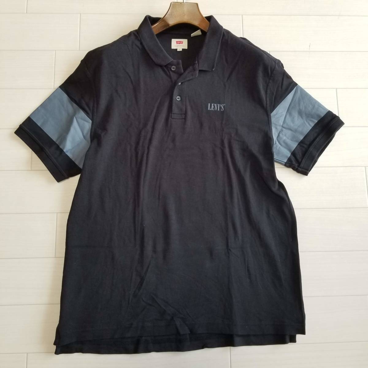 LEVI'S リーバイス ポロシャツ 無地 バイカラー ボタン 半袖 メンズ サイズ ブラック SA189_画像1