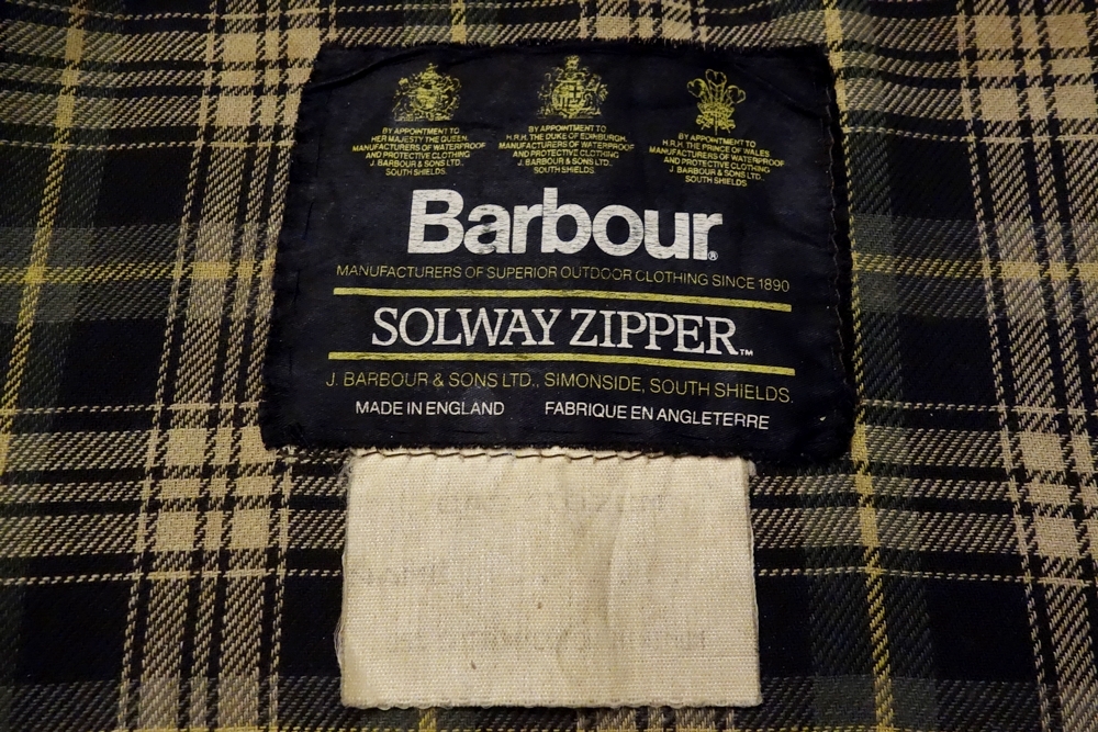 Vintage Barbour ソルウェイジッパー 1980年代後期イギリス製 C42 美品 バブアー SOLWAY ZIPPER オイルドジャケット 3ワラントの画像4